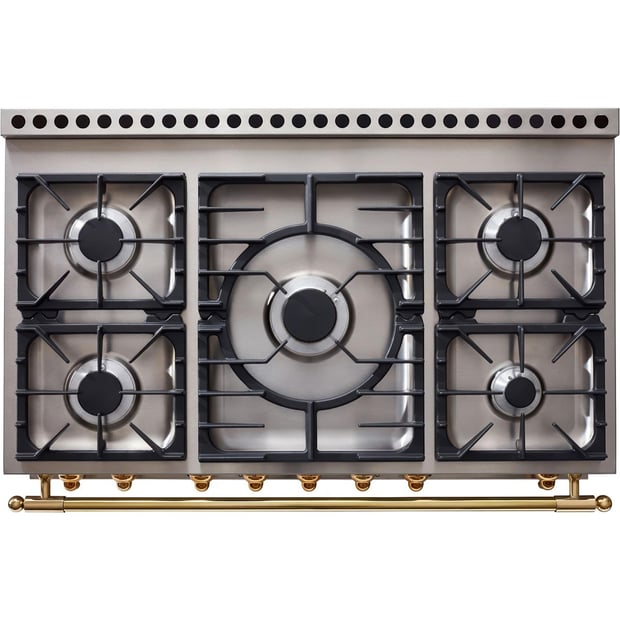 La Cornue 43 inch Double Oven Dual Fuel Range with Polished Brass Detail