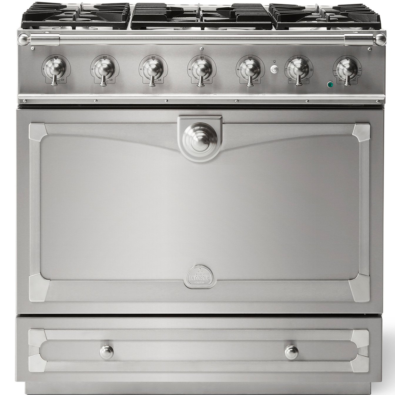 La Cornue 35 inch Single Oven Dual Fuel Range with Brushed Nickel Detail