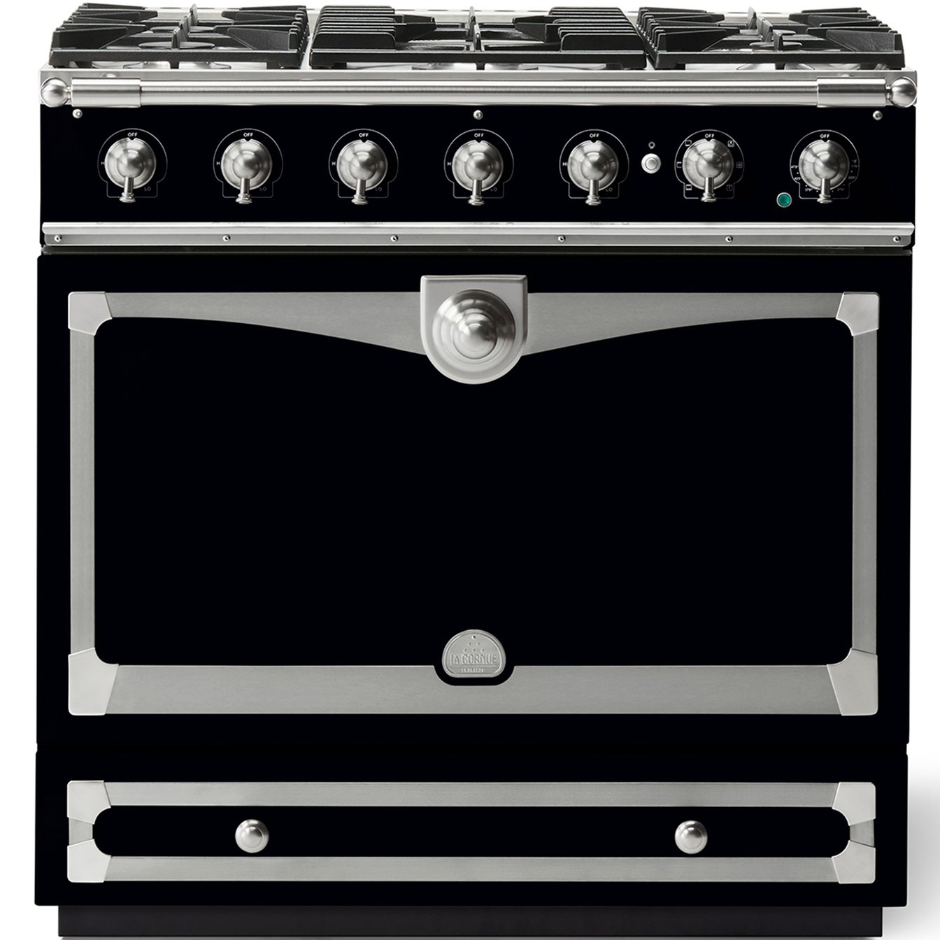 La Cornue 35 inch Single Oven Dual Fuel Range with Brushed Nickel Detail