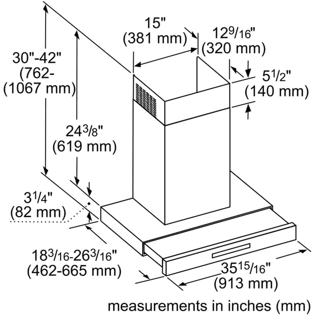 Thermador 36 inch Chimney Wall Drawer Hood
