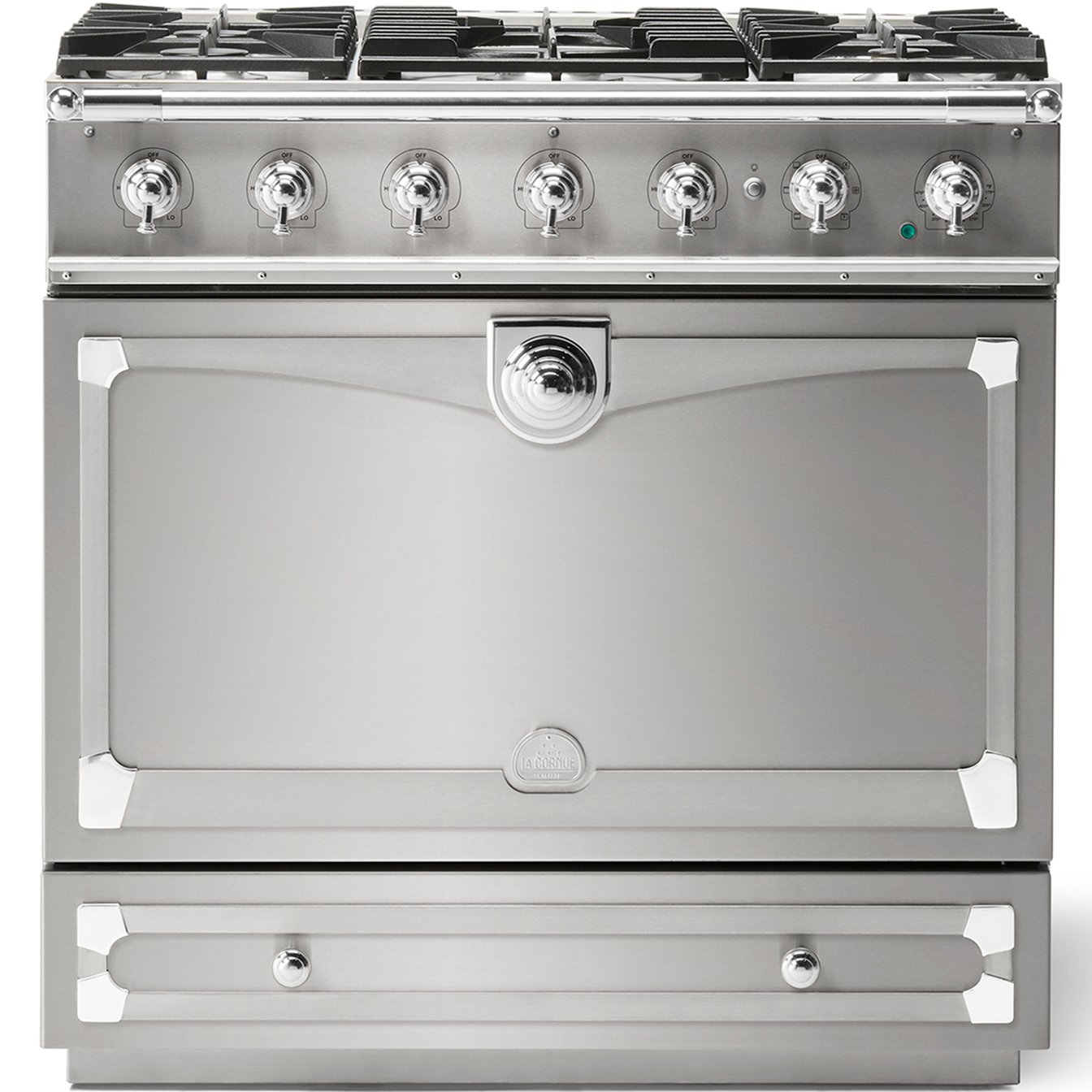 La Cornue 35 inch Single Oven Dual Fuel Range with Polished Chrome Detail
