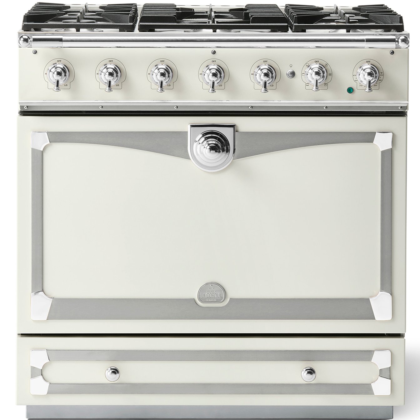 La Cornue 35 inch Single Oven Dual Fuel Range with Polished Chrome Detail
