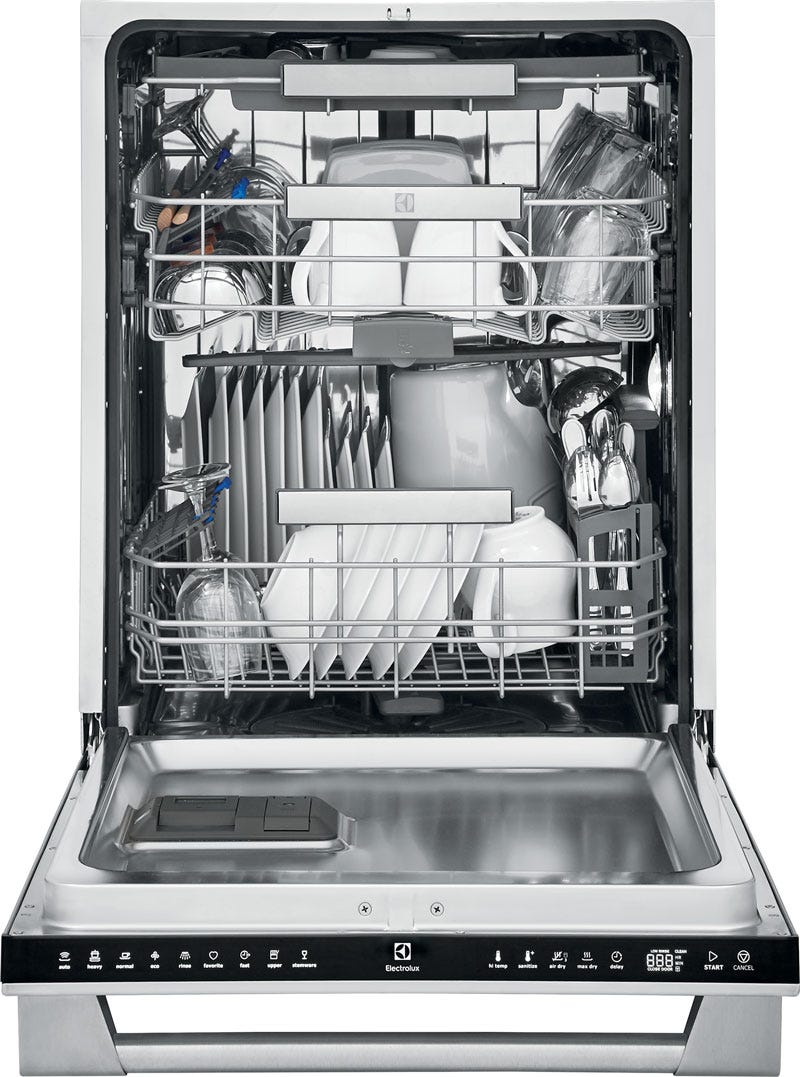 Dishwasher fully loaded with clean dishes.
