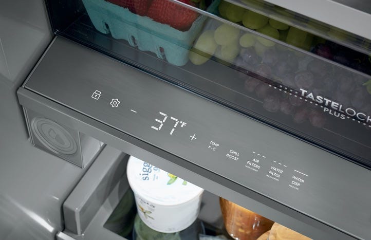 Refrigerator temperature, humidity and air filter controls.